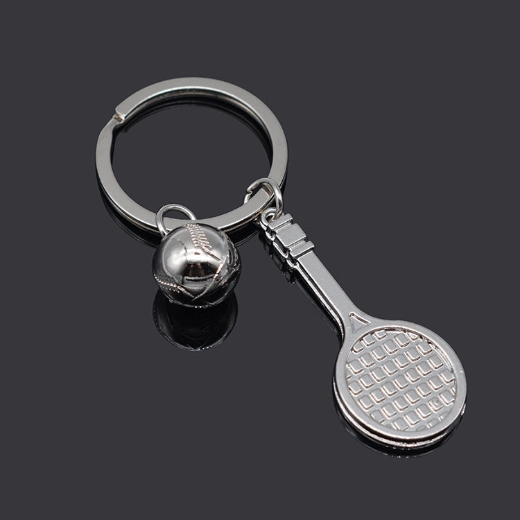 2pcs Simulation Tennis Racket Metal Key Chain Small Gift