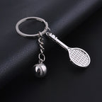 2pcs Simulation Tennis Racket Metal Key Chain Small Gift