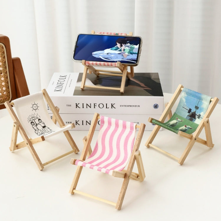 Wooden Craft Mini Desktop Ornament Photography Toys Beach Chair Phone Holder, A, C, D, E, F, G, Bear, Rabbit