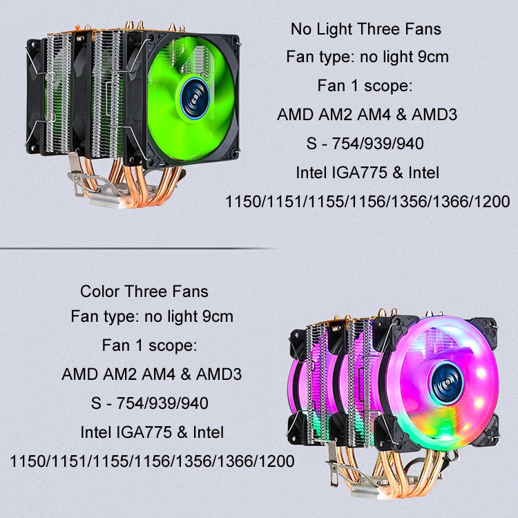 EVESKY 600 Desktop Computer 4 Copper Tube Mute CPU Cooling Fan, Single Fan Without Light, No Light Three Fans, Color Single Fan, Color Three Fans
