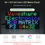 Waveshare RGB Full-color LED Matrix Panel, 3mm Pitch, 64 × 32 Pixels, Adjustable Brightness,, Standard Version, GOB Version