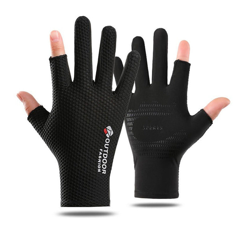 Cycling Thin Sunscreen UV Protection Mesh Breathable Ice Silk Two-finger Gloves
