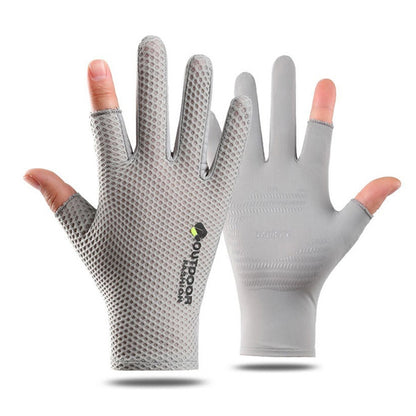 Cycling Thin Sunscreen UV Protection Mesh Breathable Ice Silk Two-finger Gloves