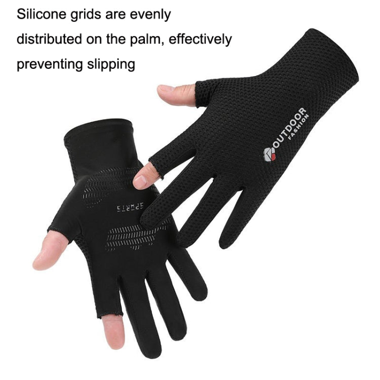 Cycling Thin Sunscreen UV Protection Mesh Breathable Ice Silk Two-finger Gloves