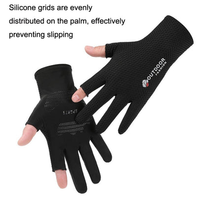 Cycling Thin Sunscreen UV Protection Mesh Breathable Ice Silk Two-finger Gloves