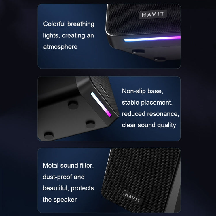 Havit A20 Plus Colorful Ambient Light Wired Computer Audio Stereo Surround Sound Speaker, Black