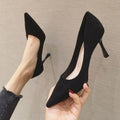 Women Suede High Heels Shallow Mouth Pointed Toe Square Buckle Thin Heel Pumps, 34, 35, 36, 37, 38, 39, 40