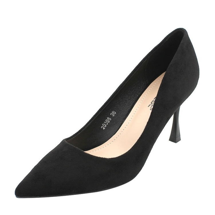 Women Suede High Heels Shallow Mouth Pointed Toe Square Buckle Thin Heel Pumps, 34, 35, 36, 37, 38, 39, 40