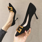 Women Suede High Heels Stiletto Pointed Toe Work Shoes Professional Etiquette Shoes, 34, 35, 36, 37, 38, 39, 40