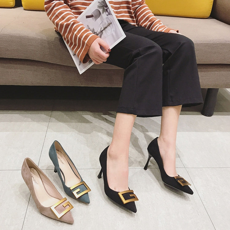 Women Suede High Heels Stiletto Pointed Toe Work Shoes Professional Etiquette Shoes, 34, 35, 36, 37, 38, 39, 40