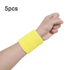 5pcs Women Men Solid Color Cotton Sport Sweatband Brace Wraps Guards, 8x8cm