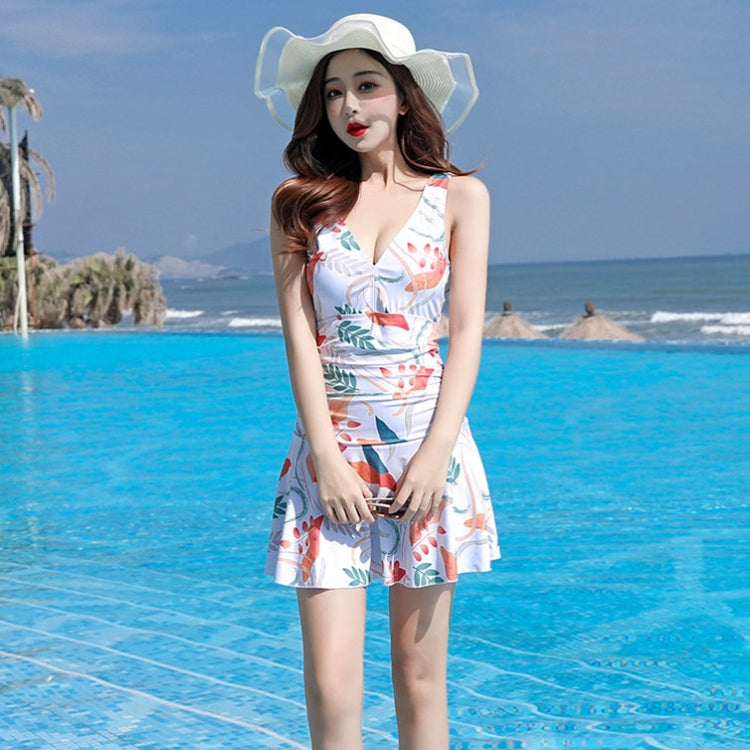 Summer Printed Skirt-Style Ladies One-Piece Sexy Backless Swimsuit, M, L, XL, XXL