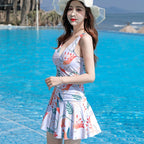 Summer Printed Skirt-Style Ladies One-Piece Sexy Backless Swimsuit, M, L, XL, XXL