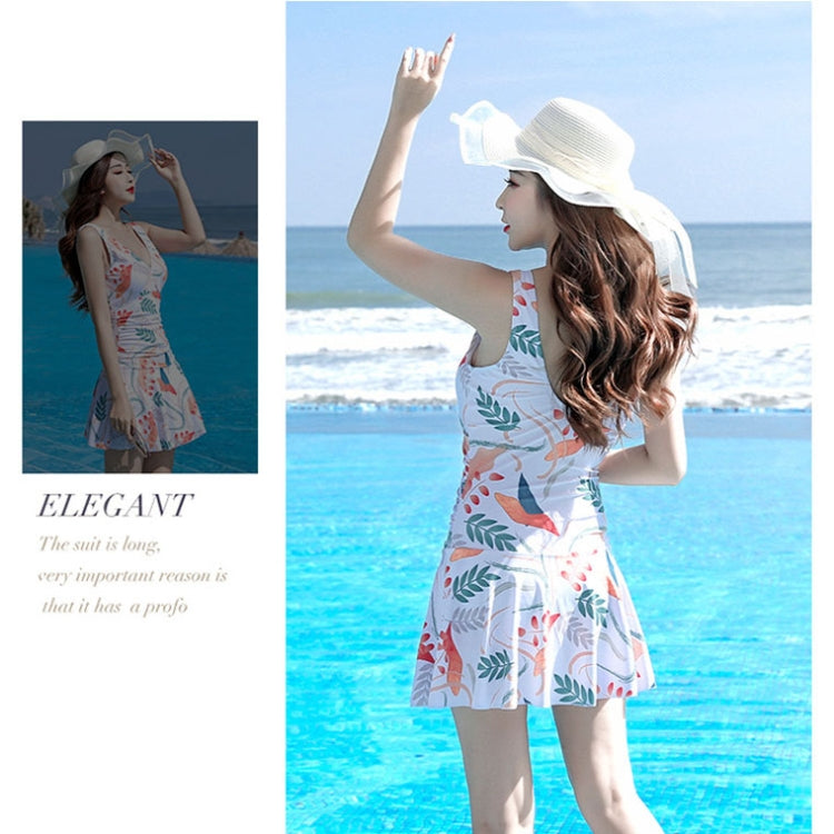 Summer Printed Skirt-Style Ladies One-Piece Sexy Backless Swimsuit, M, L, XL, XXL