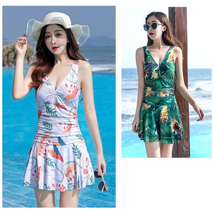 Summer Printed Skirt-Style Ladies One-Piece Sexy Backless Swimsuit, M, L, XL, XXL