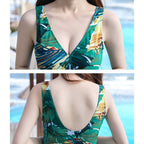 Summer Printed Skirt-Style Ladies One-Piece Sexy Backless Swimsuit, M, L, XL, XXL