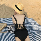 Summer Ruffled Suspenders One-piece Sexy Backless Swimsuit, S, M, L