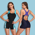 One Piece Women Swimsuit Conservative Patchwork Sports Flat Conjoined Swimsuit, S, M, L, XL, XXL