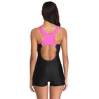 One Piece Women Swimsuit Conservative Patchwork Sports Flat Conjoined Swimsuit, S, M, L, XL, XXL