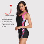 One Piece Women Swimsuit Conservative Patchwork Sports Flat Conjoined Swimsuit, S, M, L, XL, XXL