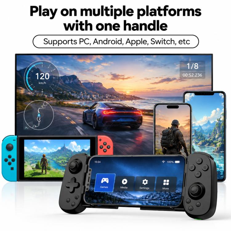 D6  Bluetooth Retractable Gamepad Dual Hall Six-Axis Somatosensory For Android/IPhone /Switch, D6 Black, D6 White Black