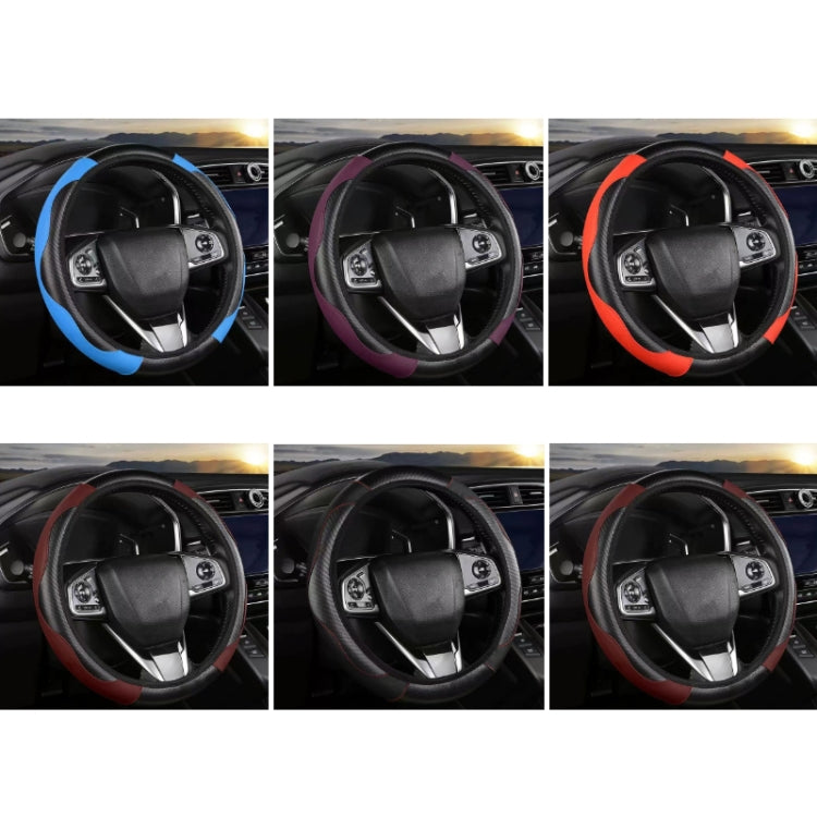 38cm Carbon Fiber Elastic Leather Without Inner Ring Car Steering Wheel Cover, Blue, Purple, Red, Claret, Black, Liquor