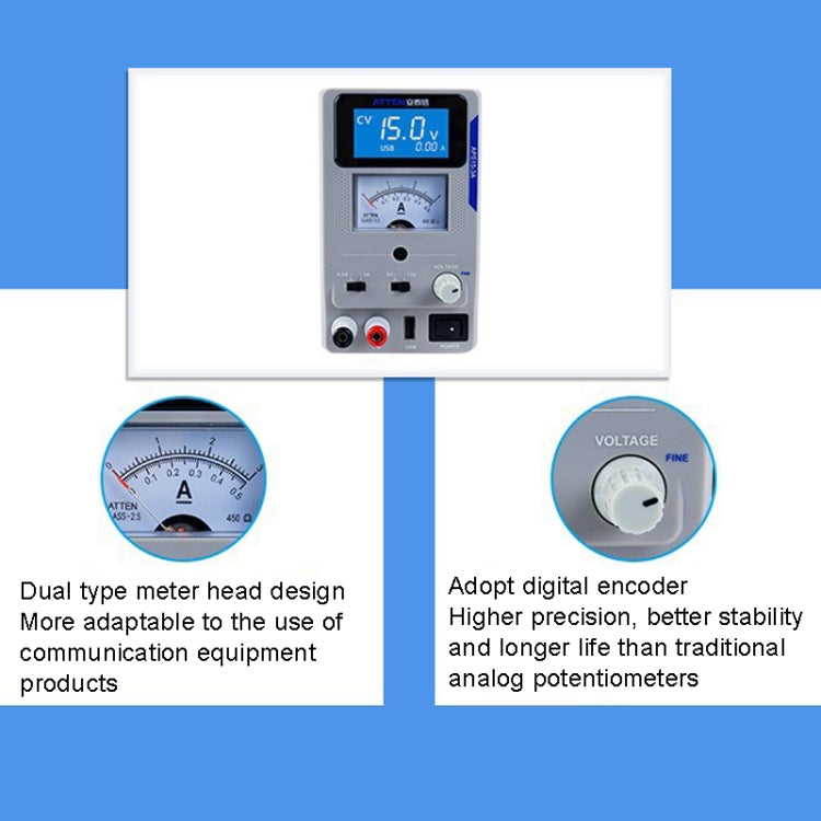 USB Digital Variable Adjustable Laboratory DC Power Supply For Mobile Repair, EU Plug, ATTEN APS22-5A 22V 5A