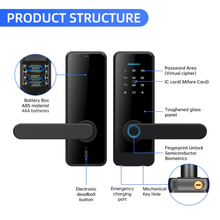 C89 Smart Fingerprint Password Lock Home Indoor Door TUYA System Lock, C89 Silver, C89 Black