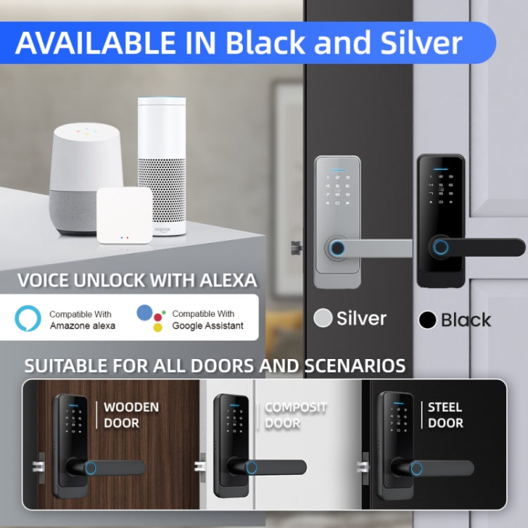 C89 Smart Fingerprint Password Lock Home Indoor Door TUYA System Lock, C89 Silver, C89 Black