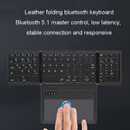 Leather Wireless Bluetooth Keyboard With Touch-Pad Multi-System External Portable Universal Keypad, B055 (Black)