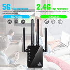 5G/2.4G 1200Mbps WiFi Range Extender WiFi Repeater With 2 Ethernet Ports, US Plug Black, EU Plug White, EU Plug Black, US Plug White