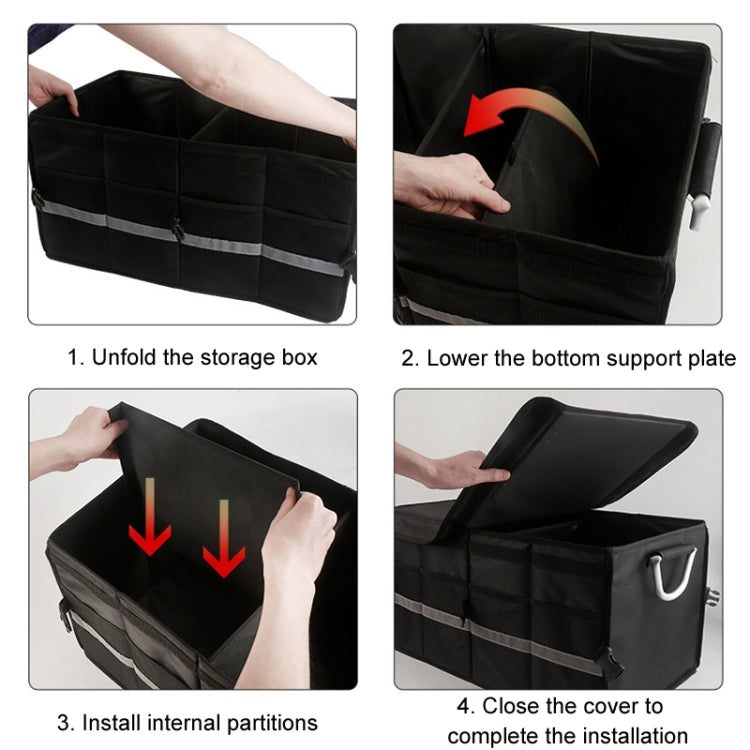 Car Trunk Storage Box Oxford Cloth Folding Organizer With Reflective Strips, Large Black, Large Gray, Small Black, Small Gray
