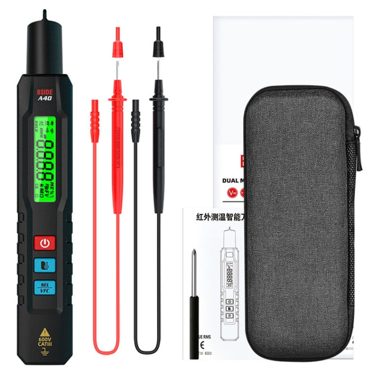 BSIDE A40 Infrared Thermometer Electric Pen Type Intelligent Multimeter VFC Inverter Voltage Tester, A40