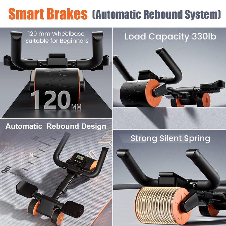 Elbow Support Abdominal Roller Wheel Automatic Rebound Ab Machine with Knee Pad and Timer