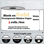 For Phomemo M02 / M02S / M02Pro 3rolls /Pack 50mm Thermal Label Printing Paper For Sticker Printer With Black Letter On Gold Powder Background, Gold Powder Bottom