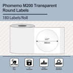 For Phomemo M110 / M200 180pcs /Roll 40x40mm Circular Transparent Self-Adhesive Tag, 180pcs /Roll 40x40mm Circular Transparent