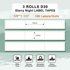For Phomemo D30 3rolls /Pack 12 X 40mm Stars Thermal Labels