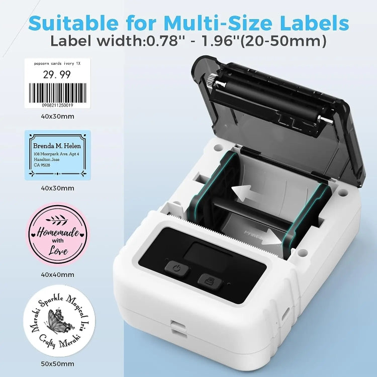 Phomemo M120 Label Maker Barcode Printer Bluetooth Thermal Label Machine, Black, White, Orange