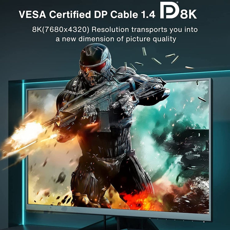DP Cable 8K Computer Monitor Connection Cable 30AWG OD6.3MM With Nylon Mesh, 1m, 1.5m, 2m, 3m