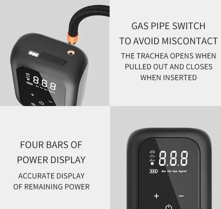 Multifunctional Portable Car Electric Wireless Tire Inflator Pump, Mechanical Button, Touch Screen Button