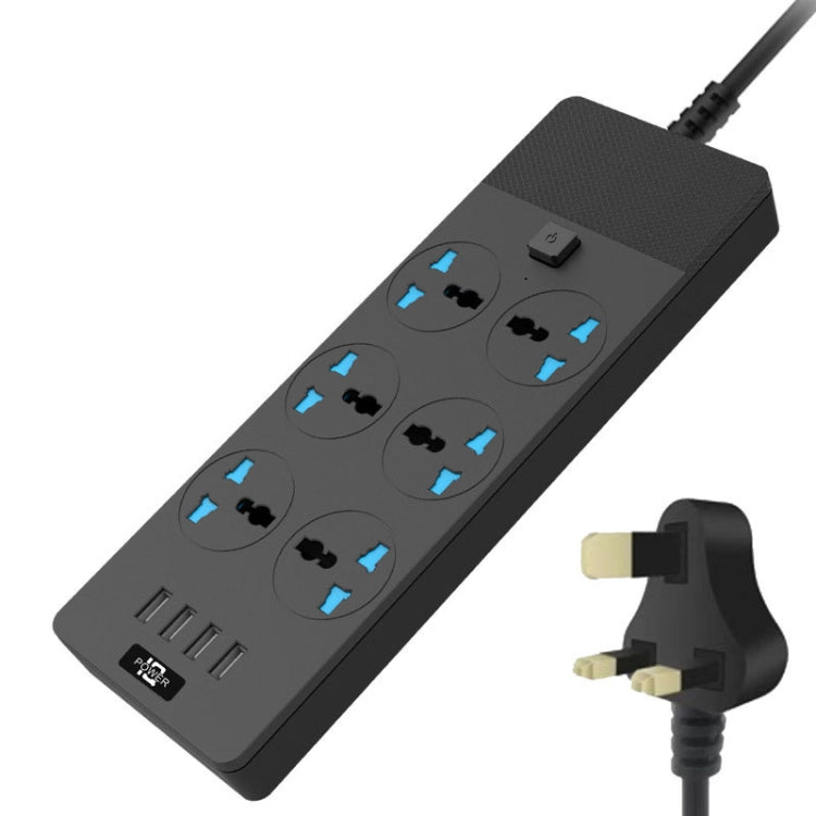 TB-T12 3000W 2m 4-USB Ports + 6-Jacks Multifunctional Flame-Retardant Socket With Switch, UK Plug, EU Plug, US Plug