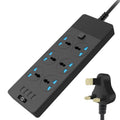 TB-T12 3000W 2m 4-USB Ports + 6-Jacks Multifunctional Flame-Retardant Socket With Switch, UK Plug, EU Plug, US Plug