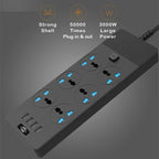 TB-T12 3000W 2m 4-USB Ports + 6-Jacks Multifunctional Flame-Retardant Socket With Switch, UK Plug, EU Plug, US Plug