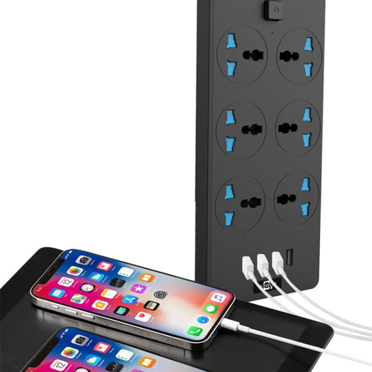 TB-T12 3000W 2m 4-USB Ports + 6-Jacks Multifunctional Flame-Retardant Socket With Switch, UK Plug, EU Plug, US Plug
