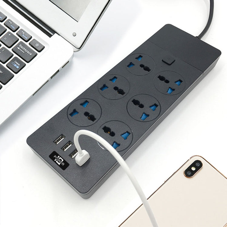 TB-T12 3000W 2m 4-USB Ports + 6-Jacks Multifunctional Flame-Retardant Socket With Switch, UK Plug, EU Plug, US Plug