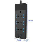 TB-T12 3000W 2m 4-USB Ports + 6-Jacks Multifunctional Flame-Retardant Socket With Switch, UK Plug, EU Plug, US Plug