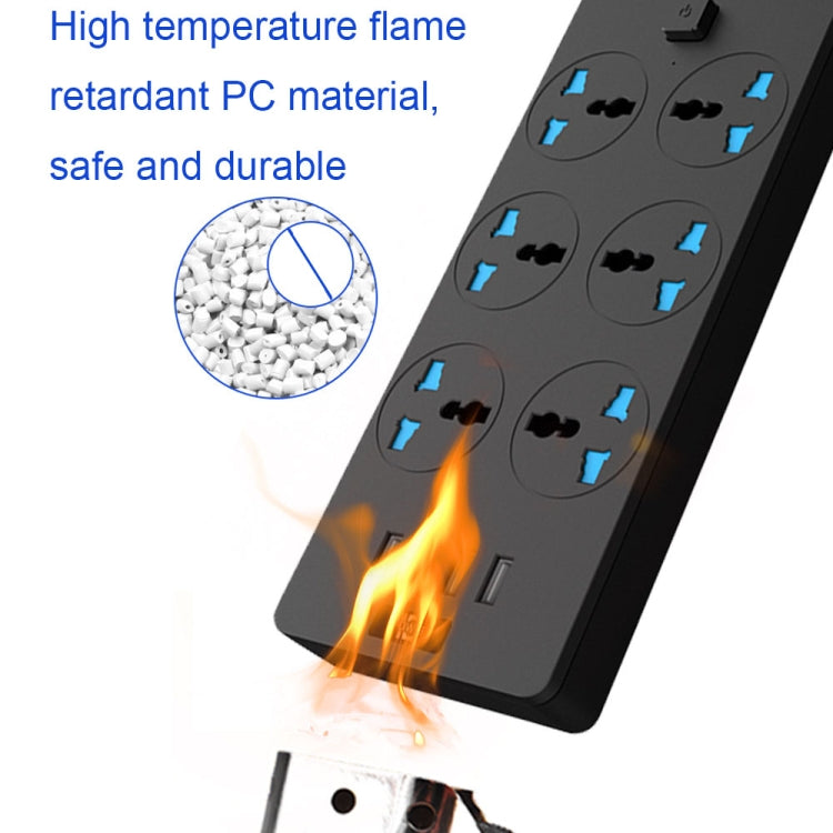 TB-T12 3000W 2m 4-USB Ports + 6-Jacks Multifunctional Flame-Retardant Socket With Switch, UK Plug, EU Plug, US Plug