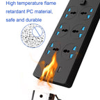 TB-T12 3000W 2m 4-USB Ports + 6-Jacks Multifunctional Flame-Retardant Socket With Switch, UK Plug, EU Plug, US Plug