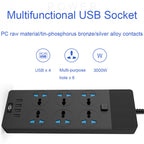 TB-T12 3000W 2m 4-USB Ports + 6-Jacks Multifunctional Flame-Retardant Socket With Switch, UK Plug, EU Plug, US Plug