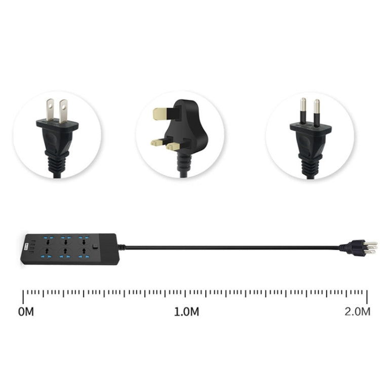 TB-T12 3000W 2m 4-USB Ports + 6-Jacks Multifunctional Flame-Retardant Socket With Switch, UK Plug, EU Plug, US Plug